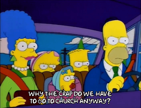 Familjen Simpson åker till kyrkan.